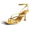 DREAM PAIRS Women’s Low Kitten Heels Strappy Design with Lace Up Open Square Toe Thong Ankle Strap Shoes Fashionable Sexy Sylvestra Heeled Sandals for Dressy Occasions(Gold)
