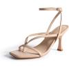 DREAM PAIRS Women’s Low Kitten Heels Strappy Design with Lace Up Open Square Toe Thong Ankle Strap Shoes Fashionable Sexy Sylvestra Heeled Sandals for Dressy Occasions(Nude)
