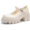DREAM PAIRS Women’s Mary Janes Shoes Platform Dress Low Heel Chunky Pumps Round Toe Ankle Strap Pumps Shoes Oxfords Esther(Beige)
