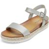 DREAM PAIRS Women’s Open Toe Ankle Strap Espadrille Casual Flatform Platform Wedge Sandals(Silver/Pu)