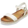 DREAM PAIRS Women’s Open Toe Ankle Strap Espadrille Casual Flatform Platform Wedge Sandals(White/Pu)