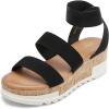 DREAM PAIRS Women’s Open Toe Elastic Ankle Strap Casual Flatform Platform Wedges Sandals(Black)