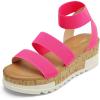 DREAM PAIRS Women’s Open Toe Elastic Ankle Strap Casual Flatform Platform Wedges Sandals(Neon/Pink)