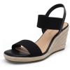 DREAM PAIRS Womens Open Toe Espadrilles Dressy Platform Sandals Slip on Elastic Ankle Strap Wedges Sandals(Black)