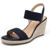 DREAM PAIRS Womens Open Toe Espadrilles Dressy Platform Sandals Slip on Elastic Ankle Strap Wedges Sandals(Navy)