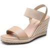 DREAM PAIRS Womens Open Toe Espadrilles Dressy Platform Sandals Slip on Elastic Ankle Strap Wedges Sandals(Nude-pu)