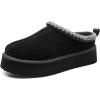 DREAM PAIRS Women’s Platform Slippers Genuine Suede Slip-on Warm FuzzyEasy Autumn Winter Fluffy Comfy Furry Shoes for Outdoor Indoor(Black)