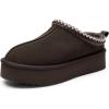 DREAM PAIRS Women’s Platform Slippers Genuine Suede Slip-on Warm FuzzyEasy Autumn Winter Fluffy Comfy Furry Shoes for Outdoor Indoor(Dark Brown)