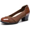 DREAM PAIRS Women’s Pumps Low Chunky Block Closed Toe Shoes Work Comfortable Heels Round Toe Dress(Tan)