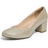 DREAM PAIRS Women’s Pumps Low Chunky Block Heel Dress Shoes Closed Round Toe Comfortable Heels(Gold)