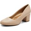 DREAM PAIRS Women’s Pumps Low Chunky Block Heel Dress Shoes Closed Round Toe Comfortable Heels(Nude-pu)