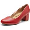 DREAM PAIRS Women’s Pumps Low Chunky Block Heel Dress Shoes Closed Round Toe Comfortable Heels(Red-pu)