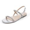 DREAM PAIRS Women’s Rhinestone Sandals Open Toe Casual Dressy Sparkly Comfortable Flat Summer Shoes(Silver)