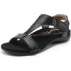 DREAM PAIRS Womens Sandals Arch Support T-Strap Orthopedic Flat Sandals Comfortable Summer Shoes(All Black)