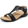 DREAM PAIRS Womens Sandals Arch Support T-Strap Orthopedic Flat Sandals Comfortable Summer Shoes(Black)