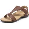 DREAM PAIRS Womens Sandals Arch Support T-Strap Orthopedic Flat Sandals Comfortable Summer Shoes(Brown)