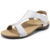 DREAM PAIRS Womens Sandals Arch Support T-Strap Orthopedic Flat Sandals Comfortable Summer Shoes(White)