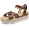 DREAM PAIRS Women’s Stylish Platform Espadrille Wedge Sandals Round Toe Summer Causal Shoes Crisscross Band Adjustable Ankle Strap Buckle(Brown)