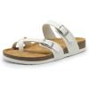 DREAM PAIRS Women’s Thong Slide Sandals with Cork Footbed Open Toe Adjustable Slip On Slippers Comfort Flat Sandals for Summer(White)