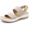 DREAM PAIRS Women’s Walking Sandals Lightweight Soft Footbed Low Wedge Comfort Indoor Outdoor Flat Sandals(Beige)
