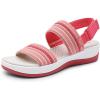 DREAM PAIRS Women’s Walking Sandals Lightweight Soft Footbed Low Wedge Comfort Indoor Outdoor Flat Sandals(Red)