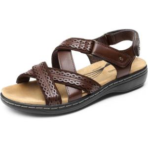 DREAM PAIRS Women’s Arch Support Sandals Comfortable Open Toe Dress Flats Walking Sandals For Summer(Brown)