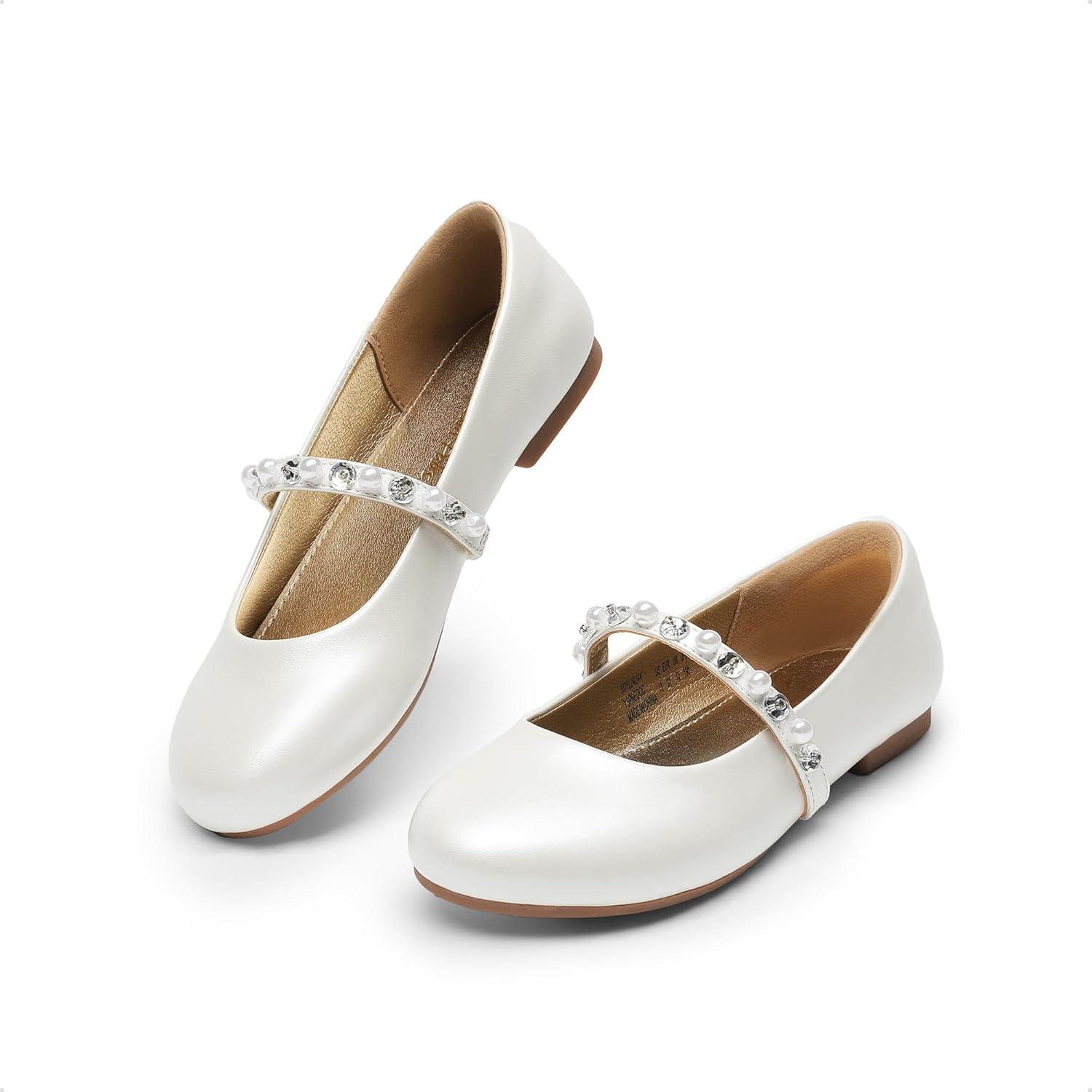 imageDREAM PAIRS Girls Mary Jane Dress Shoes Ballerina Flats for Wedding Party ToddlerLittle KidBig KidIvory W