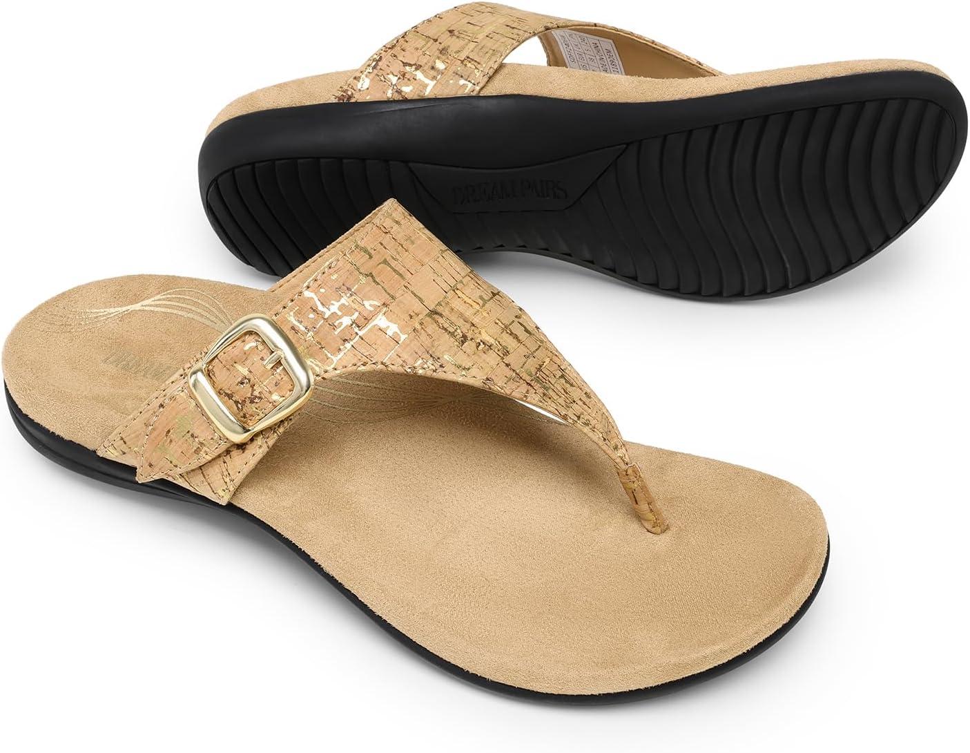 imageDREAM PAIRS Orthotic Thong Sandals for Women Arch Support Flip Flops Comfortable Lightweight Slip On Sandals for Walking Casual Summer Everyday WearGoldcork