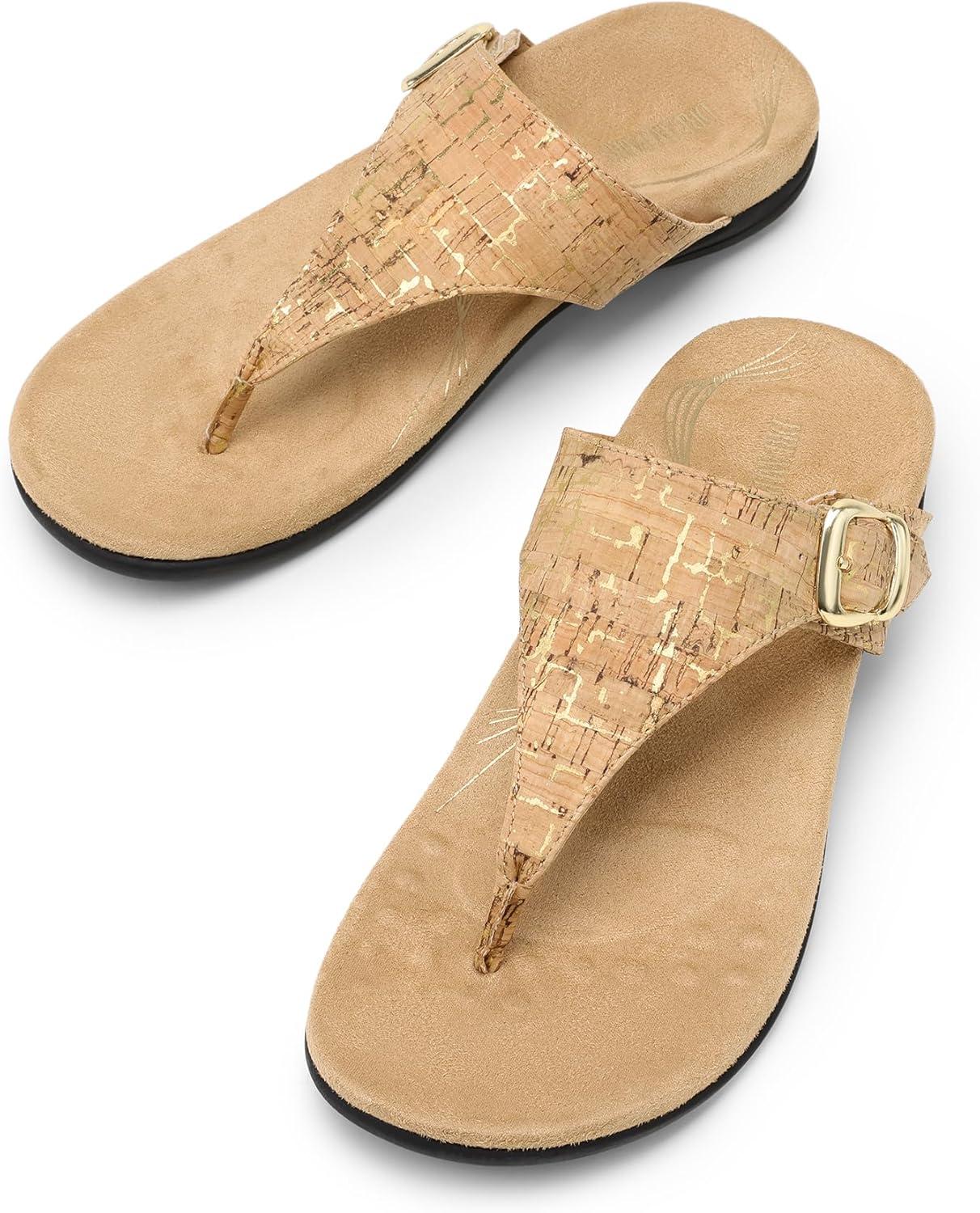 imageDREAM PAIRS Orthotic Thong Sandals for Women Arch Support Flip Flops Comfortable Lightweight Slip On Sandals for Walking Casual Summer Everyday WearGoldcork
