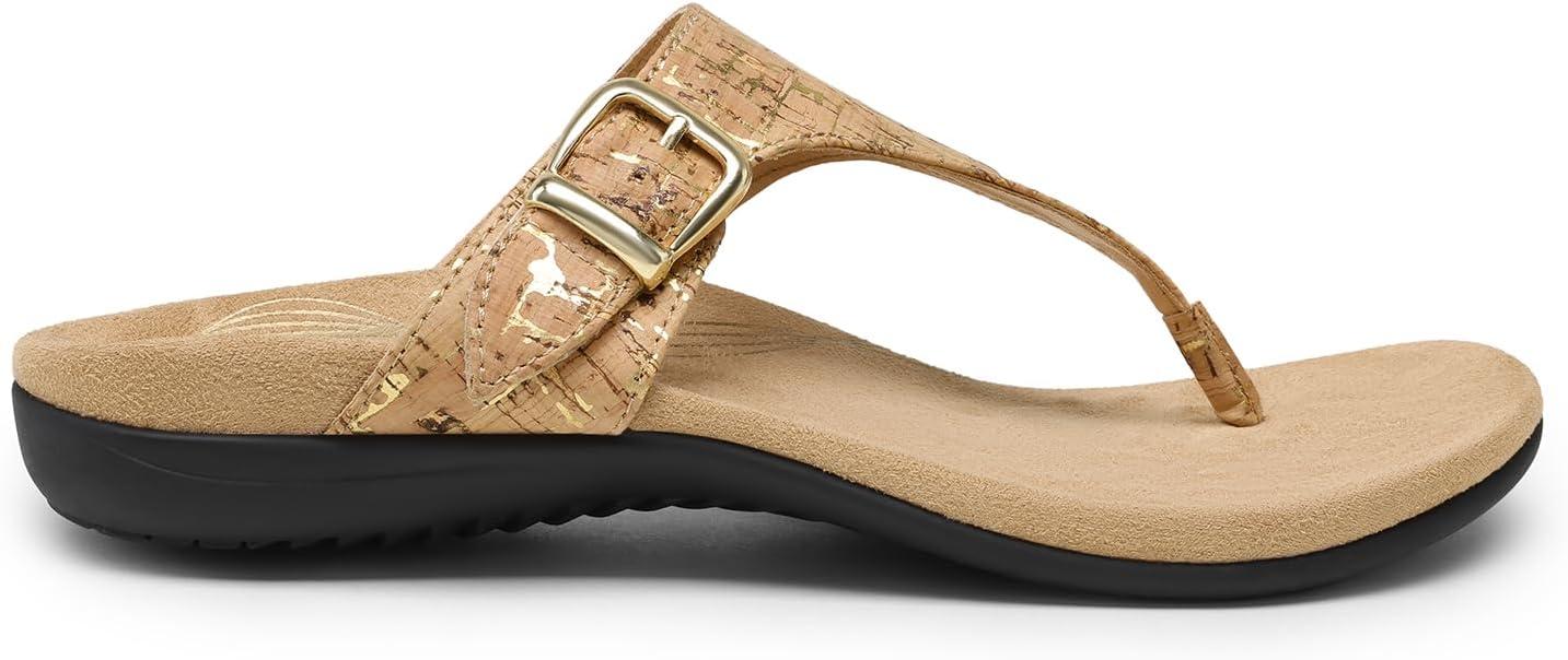 imageDREAM PAIRS Orthotic Thong Sandals for Women Arch Support Flip Flops Comfortable Lightweight Slip On Sandals for Walking Casual Summer Everyday WearGoldcork
