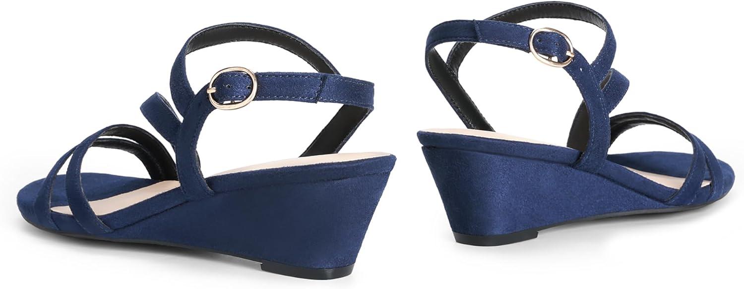 imageDREAM PAIRS Strappy Wrapped Dressy Wedge Sandals Comfortable Ankle Strap Open Toe Evening Dress Wedding Dance Summer ShoesNavysuede
