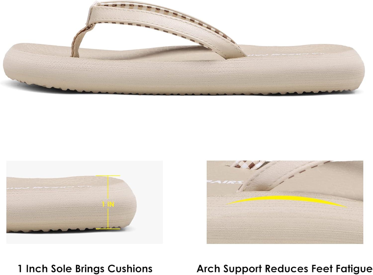 imageDREAM PAIRS Womens Arch Support Flip Flops Comfortable Soft Cushion Thong Sandals for Summer Beach Daily Casual WearCamel
