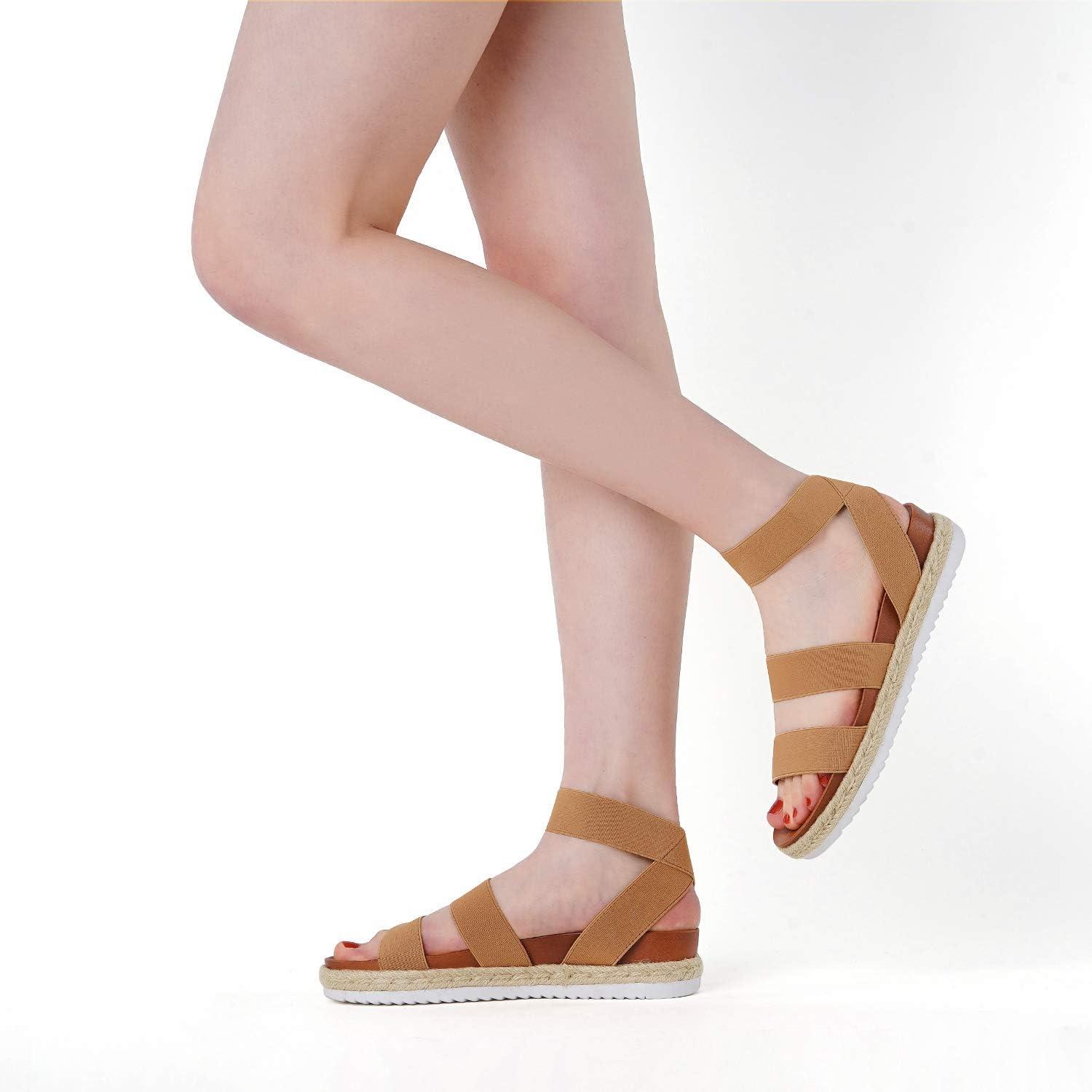 imageDREAM PAIRS Womens Open Toe Ankle Strap Espadrille Flatform Platform Wedge SandalsCamel