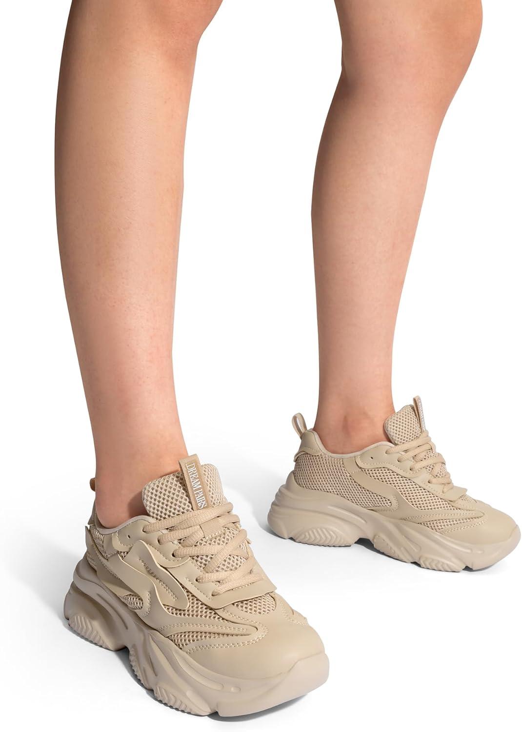 imageDREAM PAIRS Womens Platform Chunky Fashion Sneakers Jaxon Walking LaceUp Comfortable Dad Sneakers Workout Sport Work Casual Tennis ShoesApricot