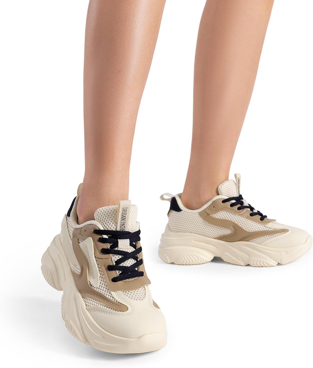 imageDREAM PAIRS Womens Platform Chunky Fashion Sneakers Jaxon Walking LaceUp Comfortable Dad Sneakers Workout Sport Work Casual Tennis ShoesApricotBrown