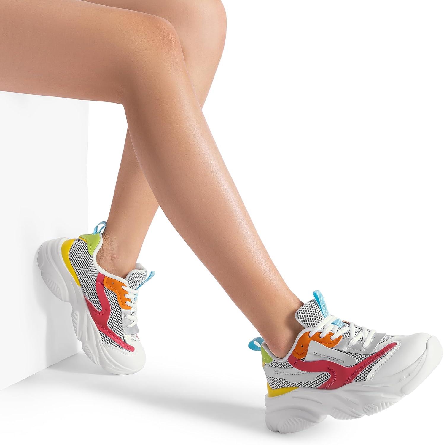 imageDREAM PAIRS Womens Platform Chunky Fashion Sneakers Jaxon Walking LaceUp Comfortable Dad Sneakers Workout Sport Work Casual Tennis ShoesBright Multi