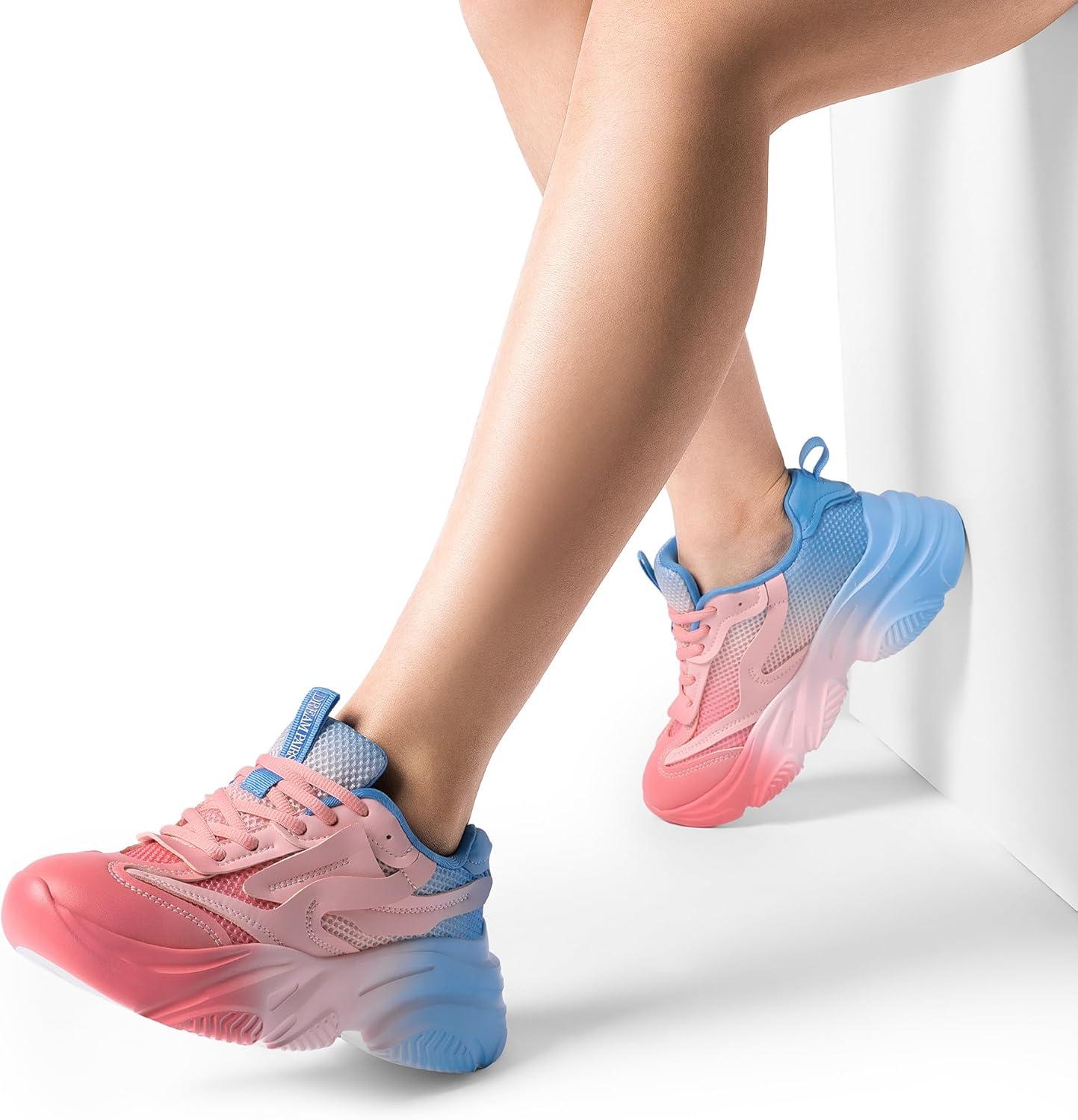 imageDREAM PAIRS Womens Platform Chunky Fashion Sneakers Jaxon Walking LaceUp Comfortable Dad Sneakers Workout Sport Work Casual Tennis ShoesRainbow