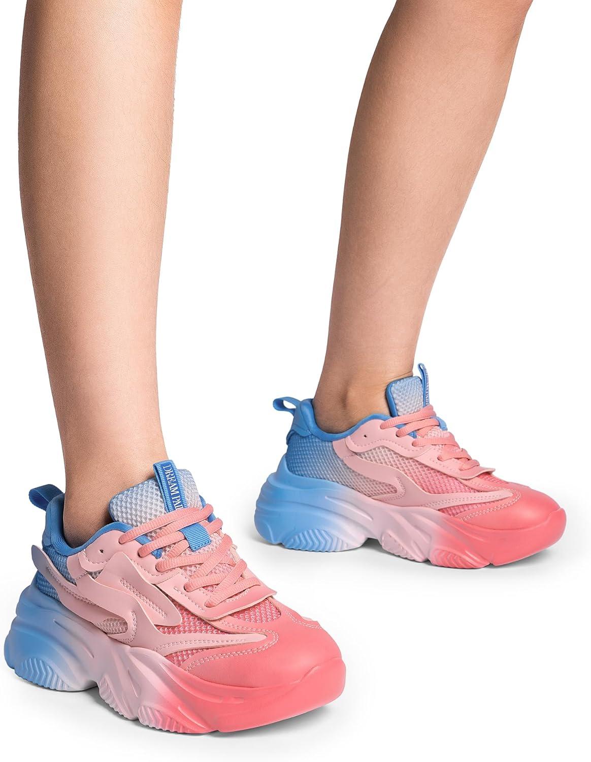 imageDREAM PAIRS Womens Platform Chunky Fashion Sneakers Jaxon Walking LaceUp Comfortable Dad Sneakers Workout Sport Work Casual Tennis ShoesRainbow