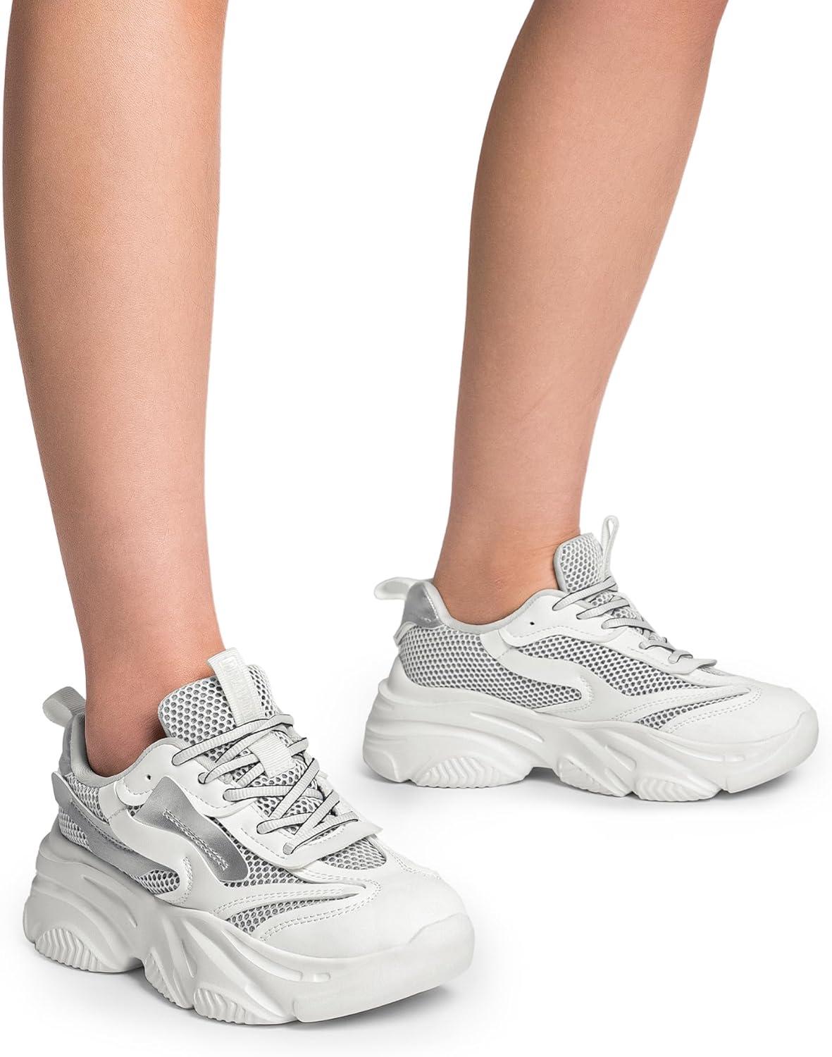 imageDREAM PAIRS Womens Platform Chunky Fashion Sneakers Jaxon Walking LaceUp Comfortable Dad Sneakers Workout Sport Work Casual Tennis ShoesWhiteSilver