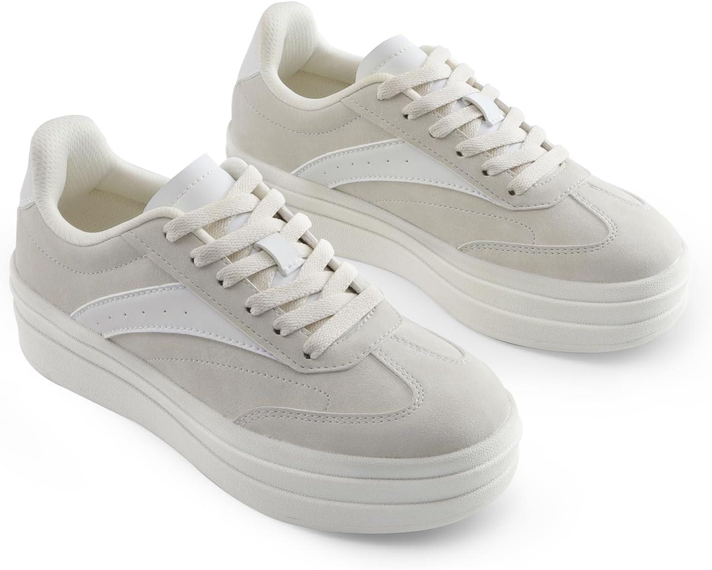 imageDREAM PAIRS Womens Platform Sneakers Walking Val Tennis LaceUp Comfortable Casual Fashion Sneakers ShoesBeige
