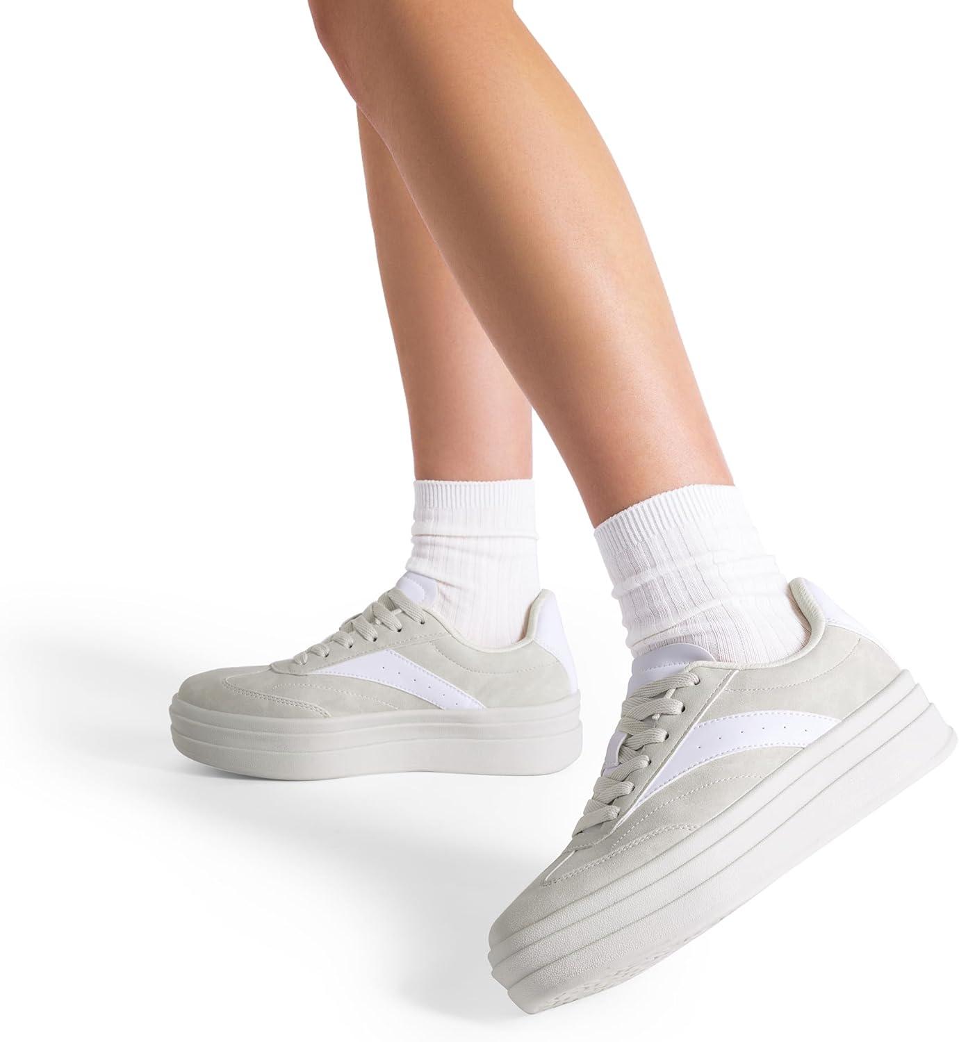 imageDREAM PAIRS Womens Platform Sneakers Walking Val Tennis LaceUp Comfortable Casual Fashion Sneakers ShoesBeige