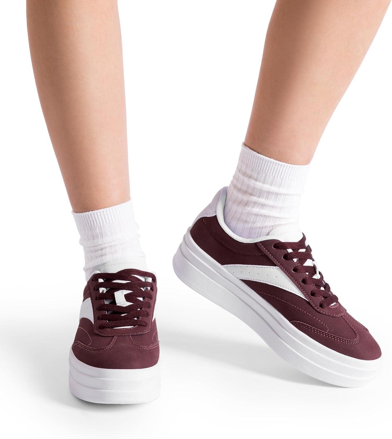 imageDREAM PAIRS Womens Platform Sneakers Walking Val Tennis LaceUp Comfortable Casual Fashion Sneakers ShoesWine Red