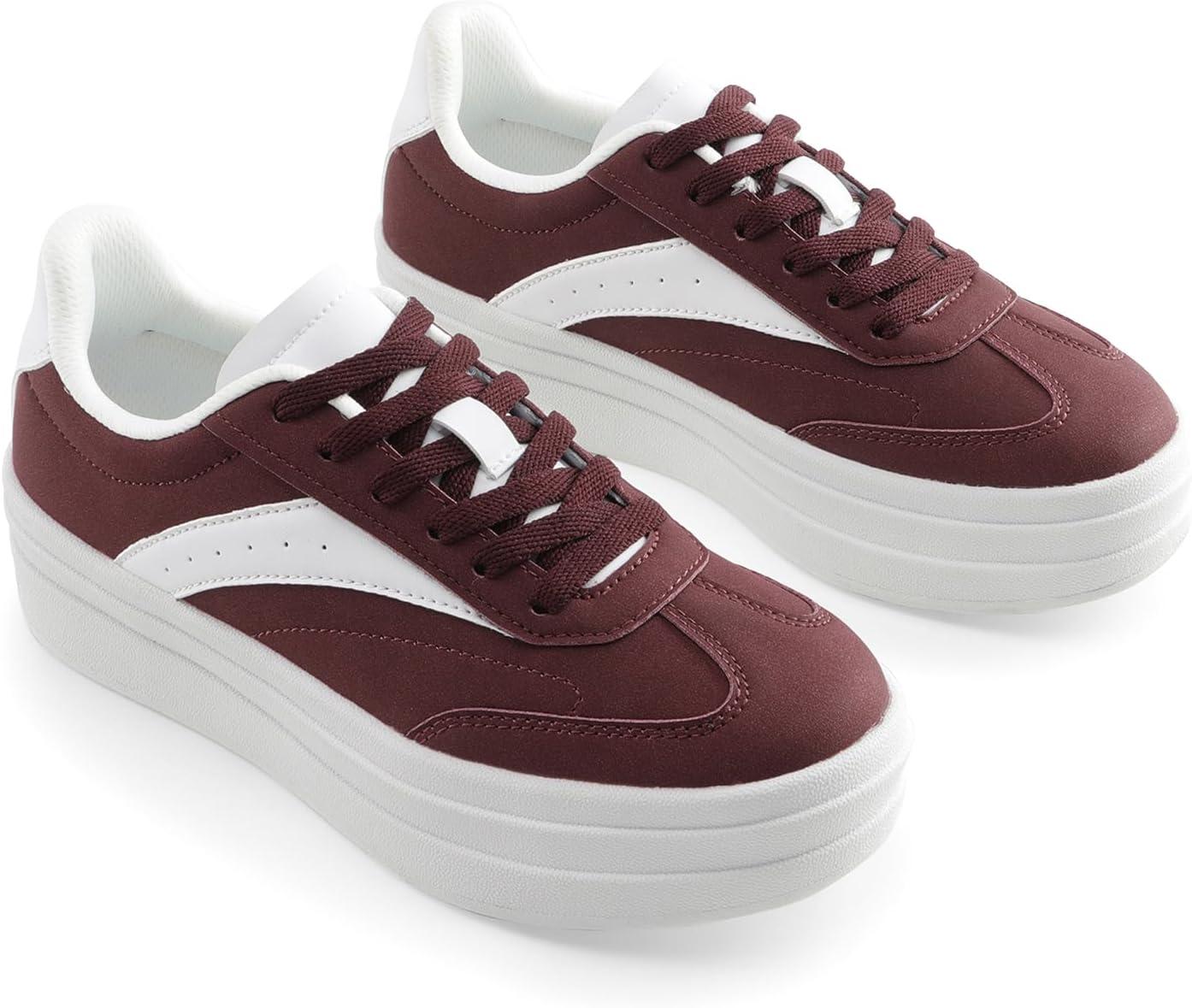 imageDREAM PAIRS Womens Platform Sneakers Walking Val Tennis LaceUp Comfortable Casual Fashion Sneakers ShoesWine Red