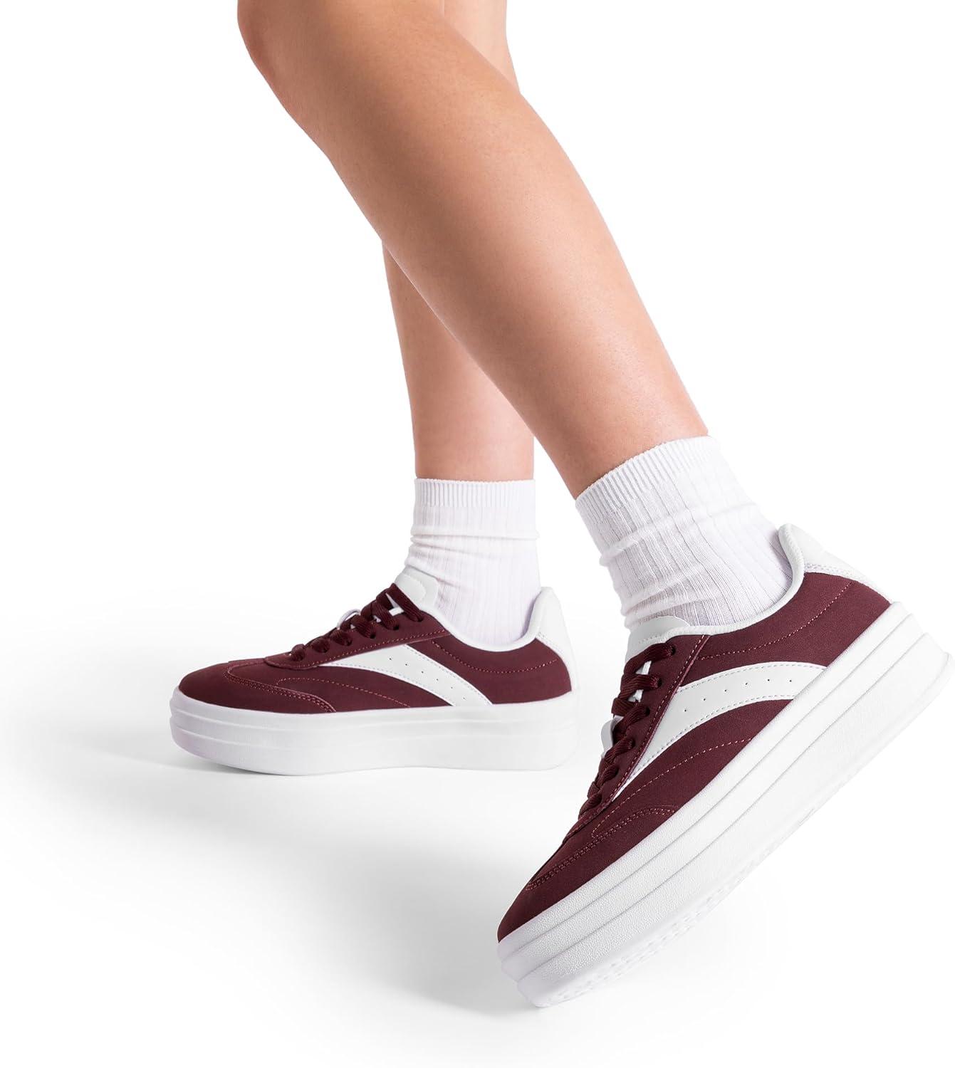 imageDREAM PAIRS Womens Platform Sneakers Walking Val Tennis LaceUp Comfortable Casual Fashion Sneakers ShoesWine Red