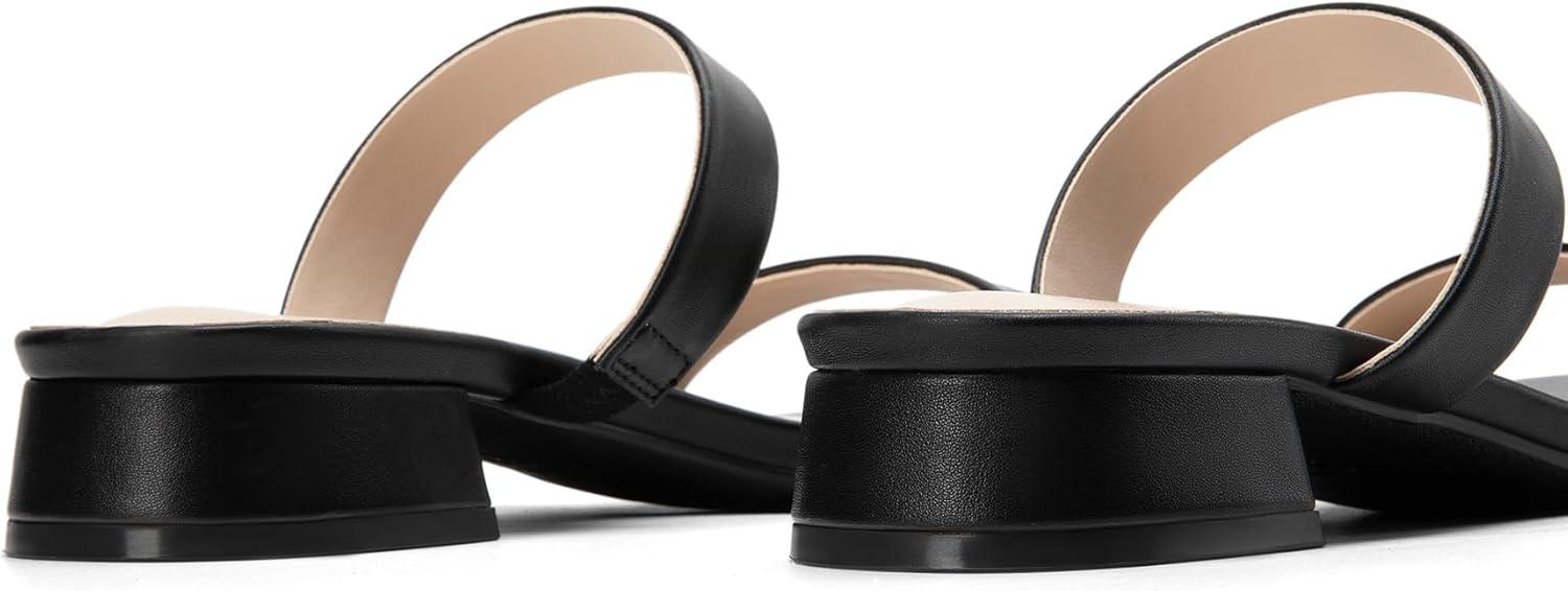 imageDREAM PAIRS Womens Slides Heels Slip On Low Block Sandals Two Strap Open Round Toe Chunky Casual Summer Mules ShoesBlack