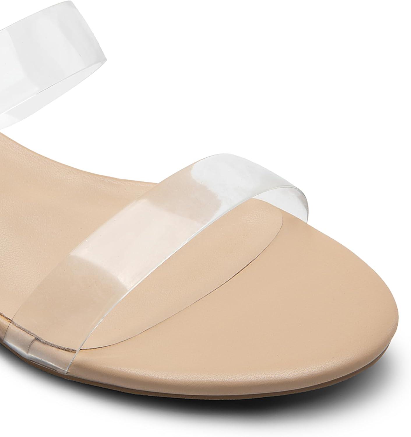 imageDREAM PAIRS Womens Slides Heels Slip On Low Block Sandals Two Strap Open Round Toe Chunky Casual Summer Mules ShoesClear