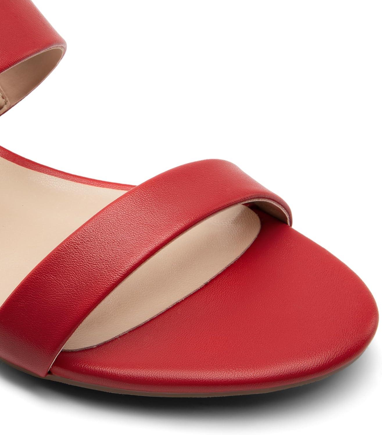 imageDREAM PAIRS Womens Slides Heels Slip On Low Block Sandals Two Strap Open Round Toe Chunky Casual Summer Mules ShoesRed