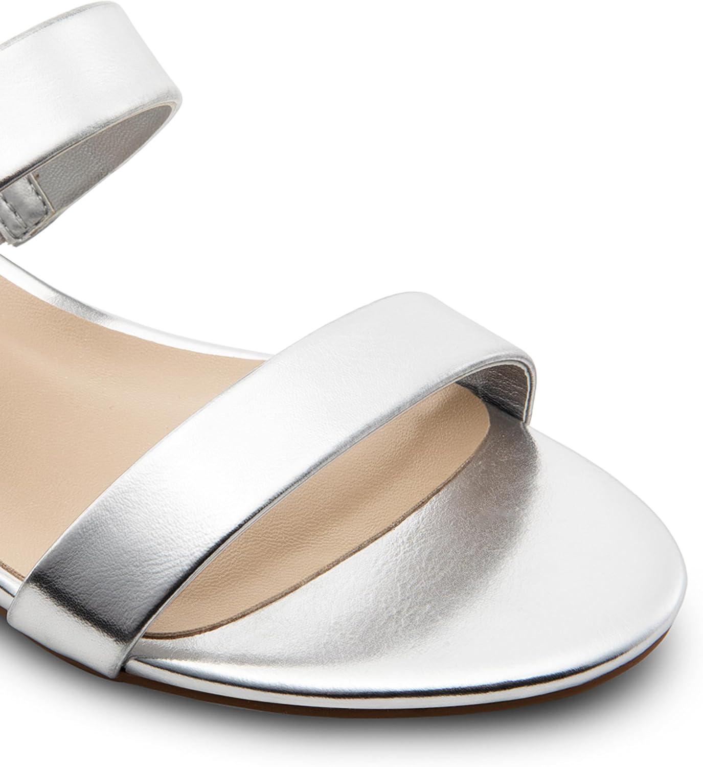 imageDREAM PAIRS Womens Slides Heels Slip On Low Block Sandals Two Strap Open Round Toe Chunky Casual Summer Mules ShoesSilver