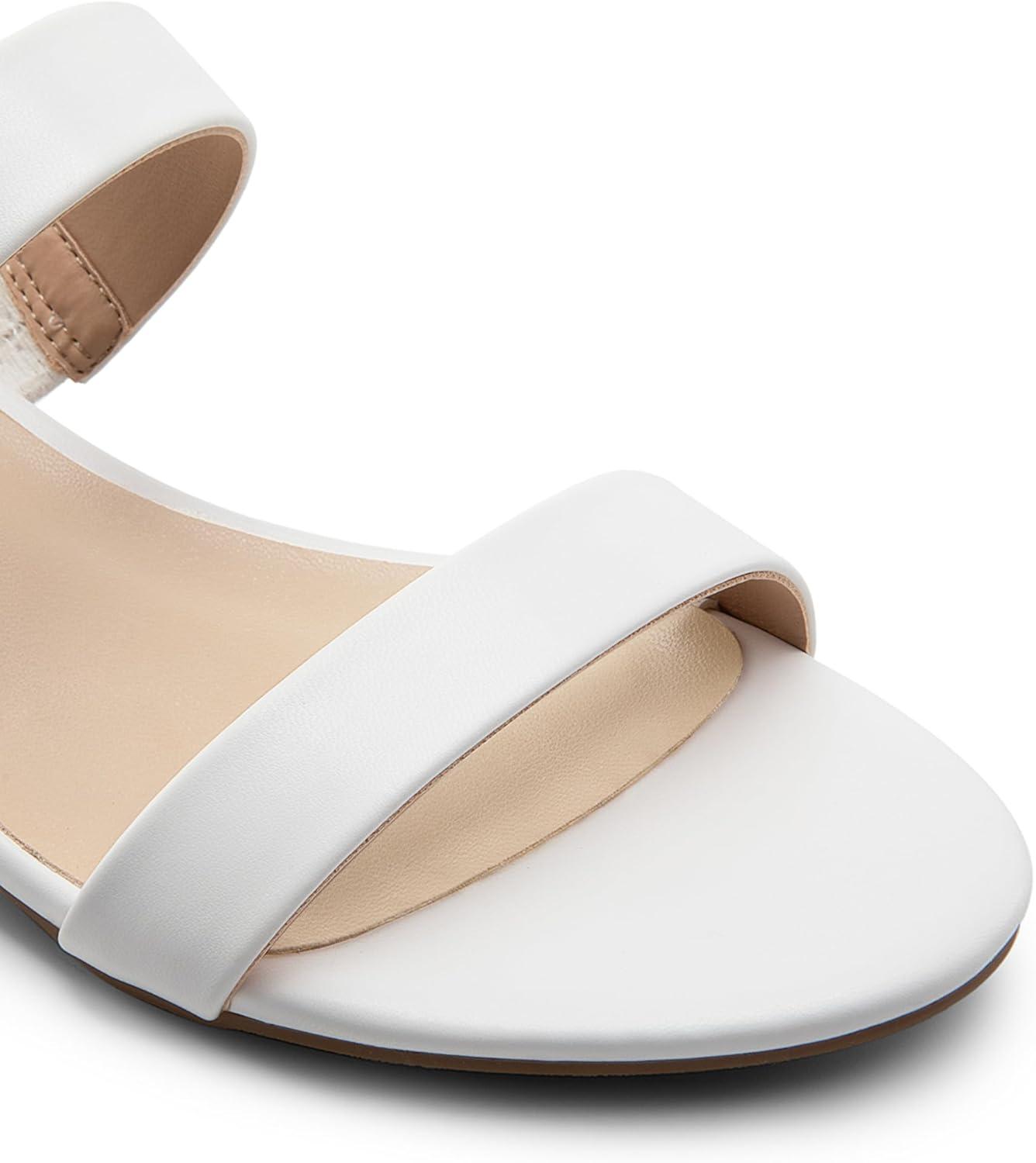 imageDREAM PAIRS Womens Slides Heels Slip On Low Block Sandals Two Strap Open Round Toe Chunky Casual Summer Mules ShoesWhite