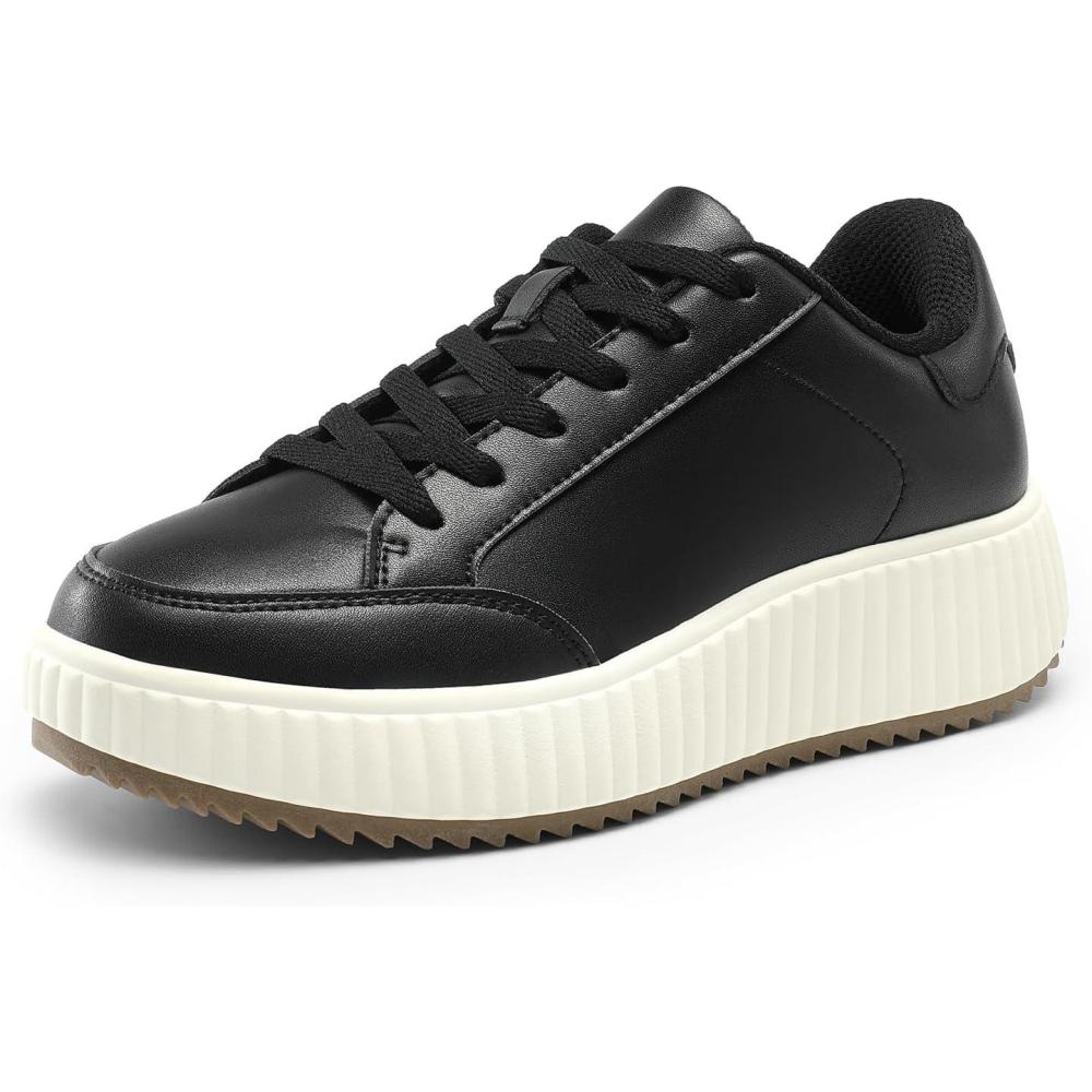 imageDREAM PAIRS Women Platform Chunky Lightweight Comfortable Casual Faux Leather LaceUp Dee Walking Fashion SneakersBlackpu